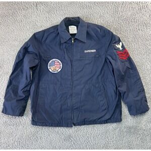 Vintage Ashland Jacket Mens L Blue Navy‎ Issue Utility Desert Storm USS Saratoga